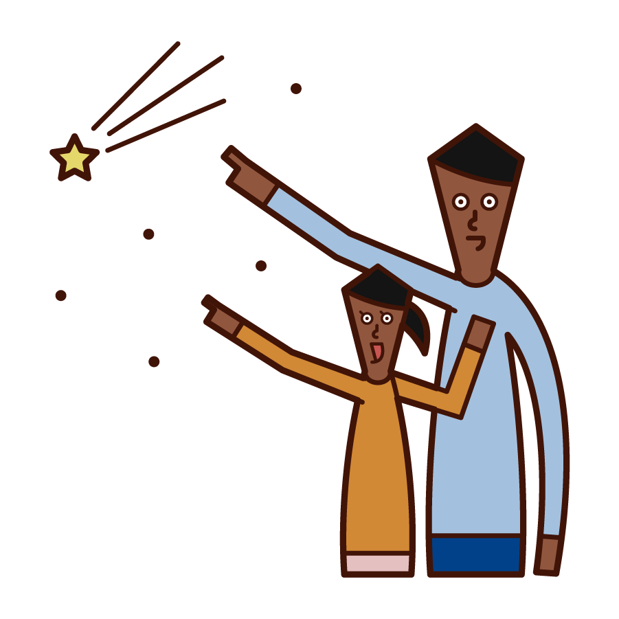 Illustration of parent and child observing shooting stars