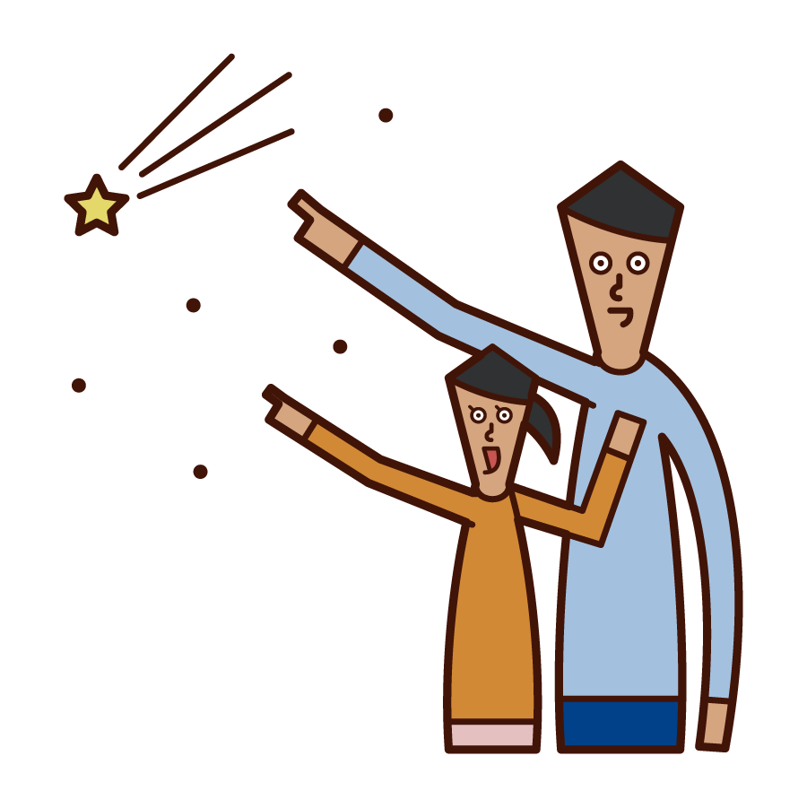 Illustration of parent and child observing shooting stars