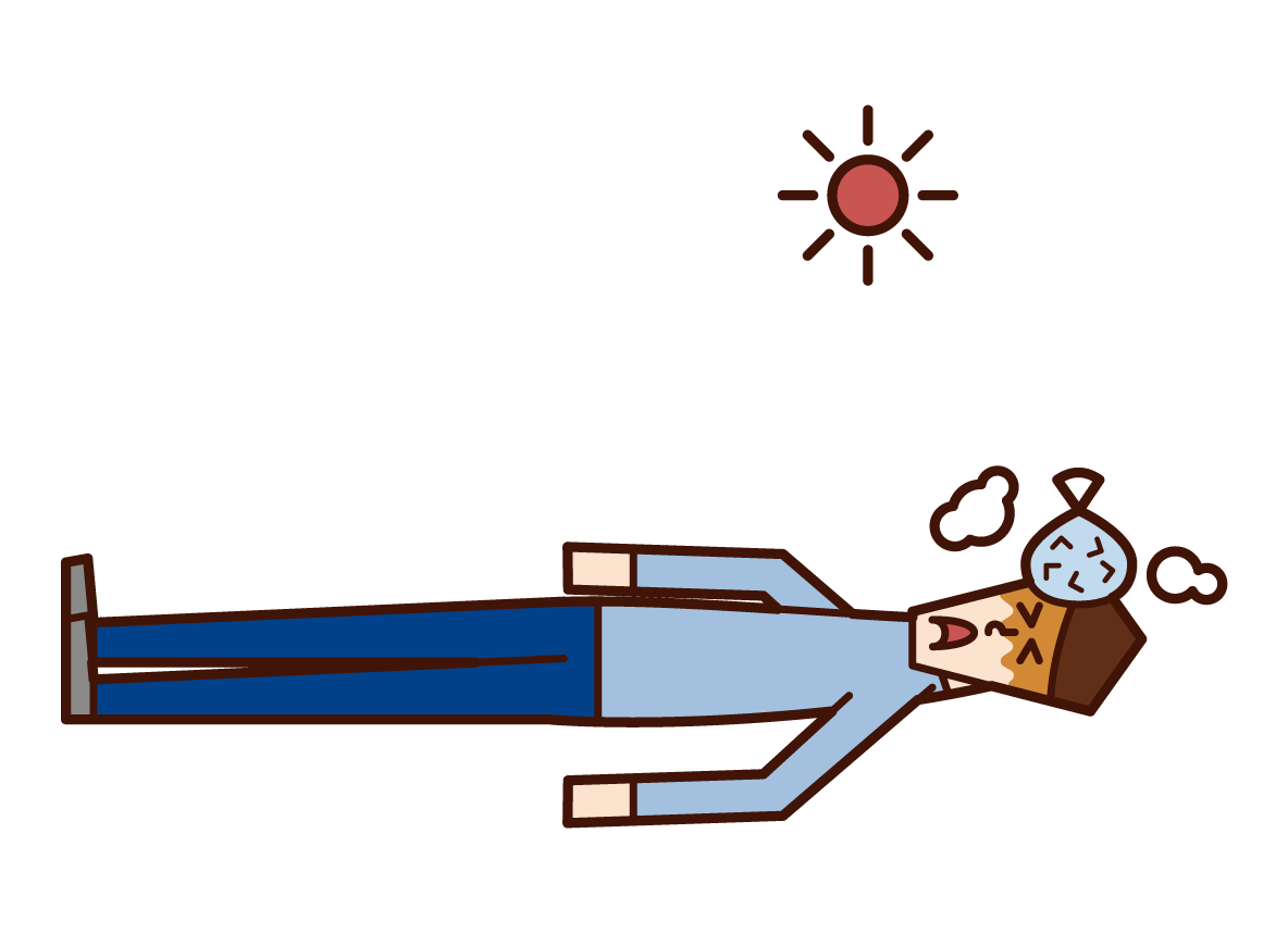 Illustration of a heat stroke patient (female) receiving first aid
