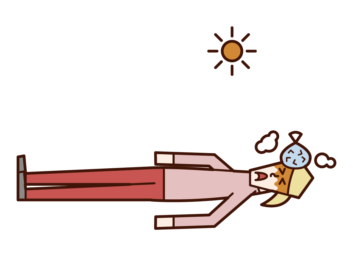 Illustration of a heat stroke patient (female) receiving first aid