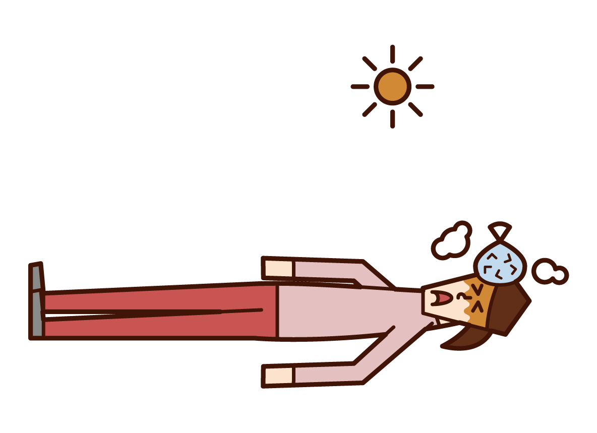 Illustration of a heat stroke patient (male) receiving first aid