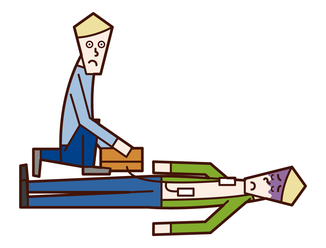 Illustration of a man performing lifesaving treatment with AED