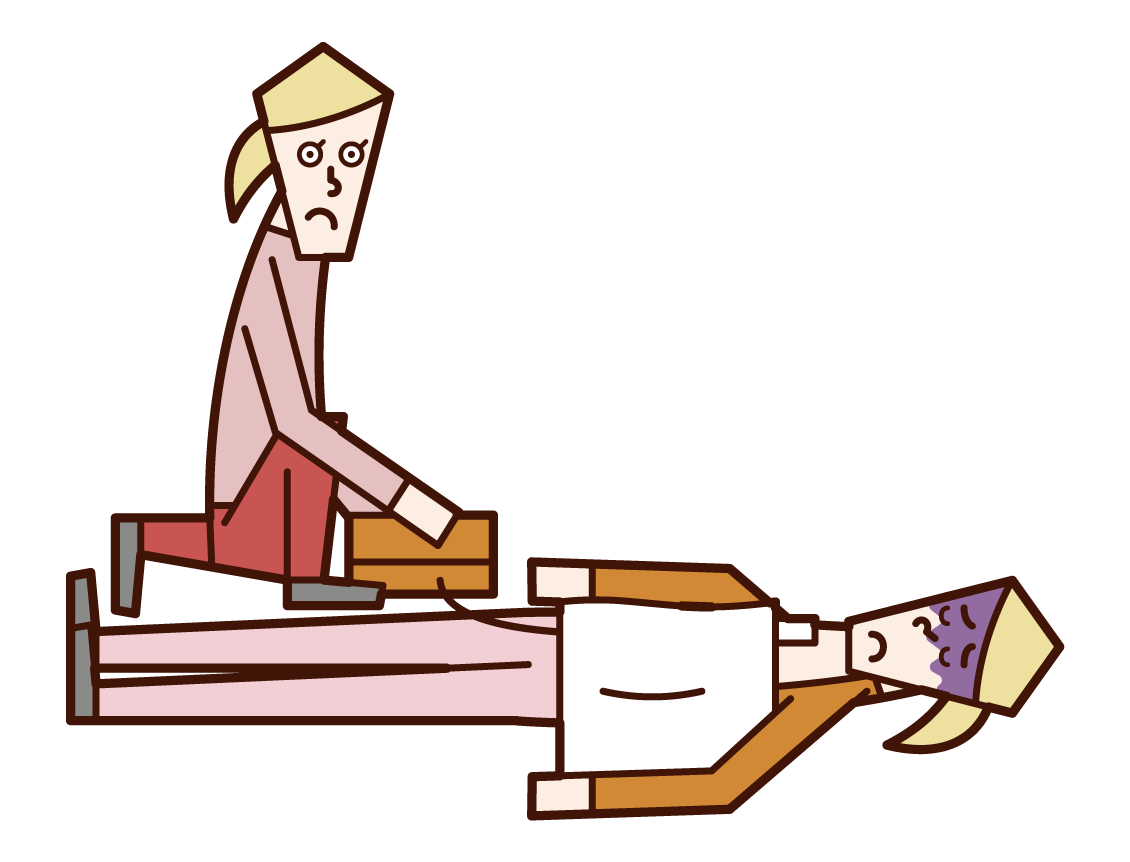 Illustration of a woman performing lifesaving treatment with AED