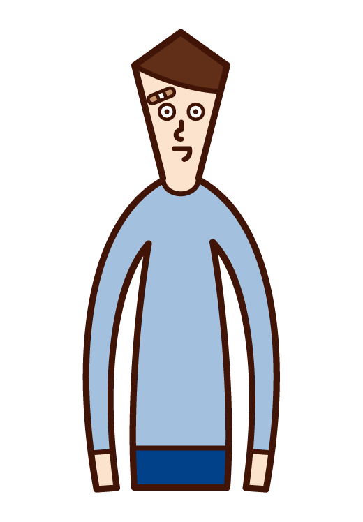 Illustration of a man (male) with a plaster on his forehead