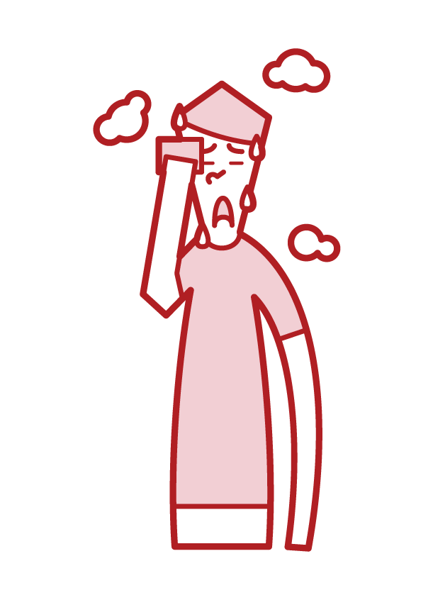 Illustration of a hot and sweaty person (male)
