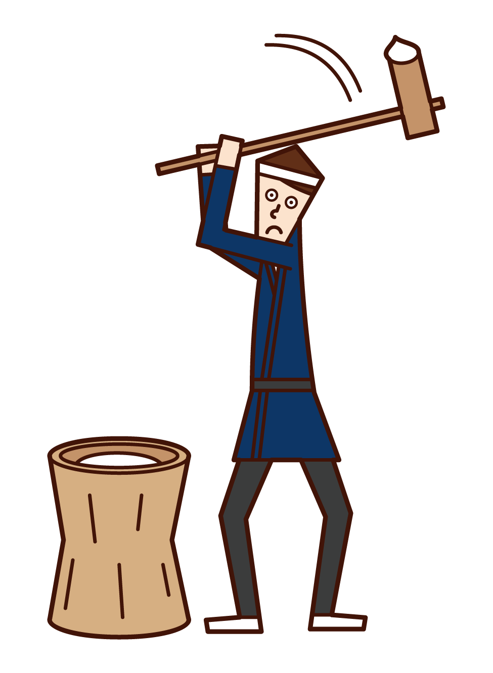Illustration of a man making mochi