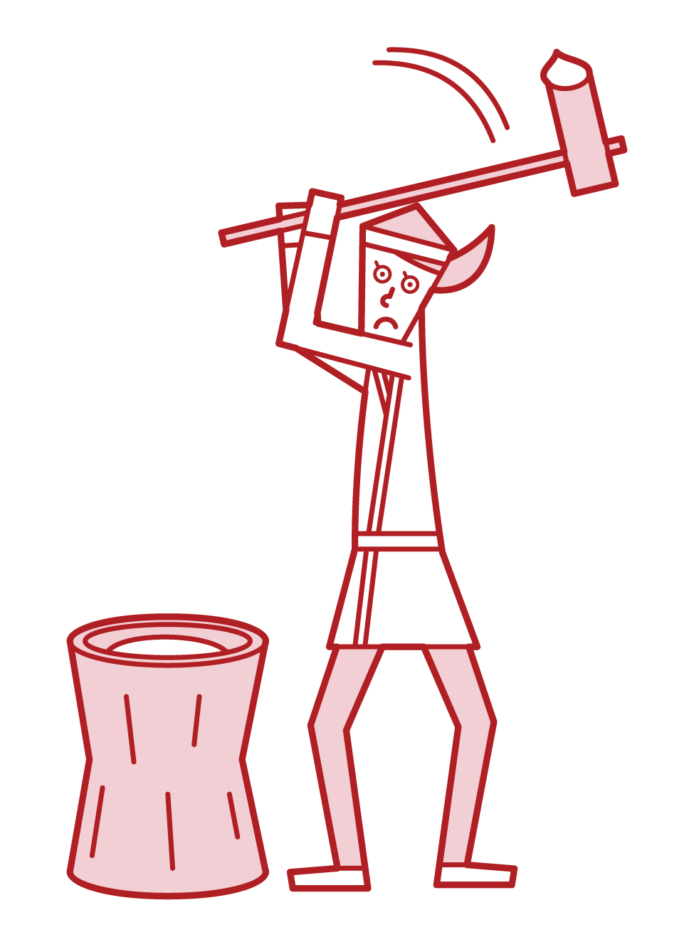 Illustration of a woman pounding mochi