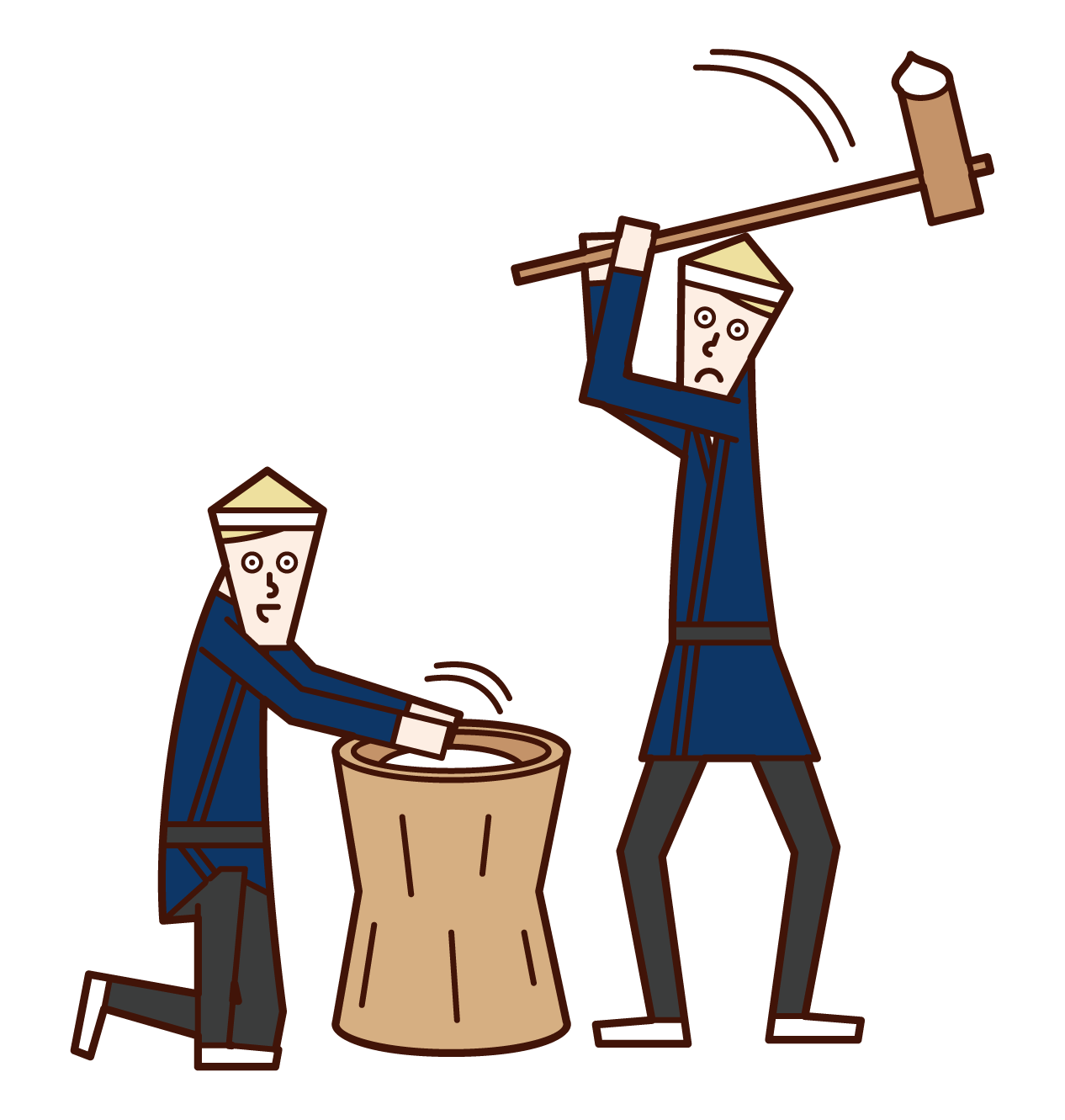 Illustration of a man pounding mochi