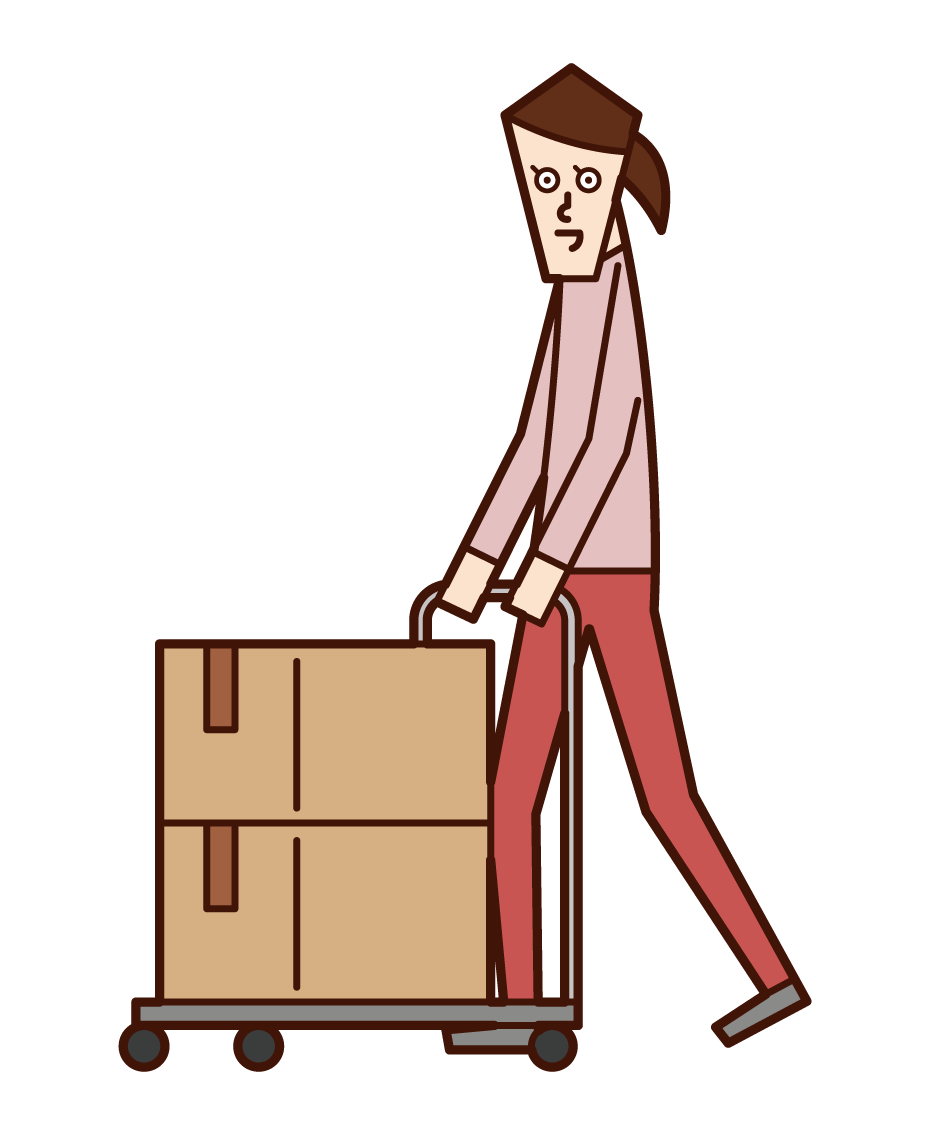 Illustration of a woman carrying luggage in a truck