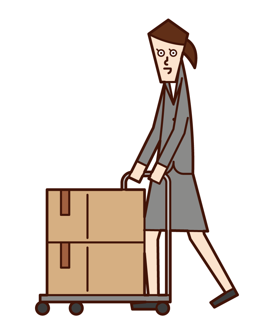 在卡車上搬運行李的人（女性）的插圖