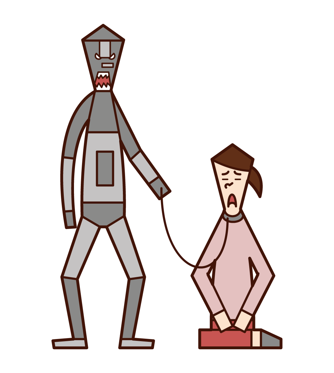 AIロボットに支配される人類（女性）のイラスト