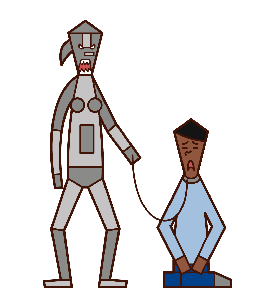 AIロボットに支配される人類（男性）のイラスト