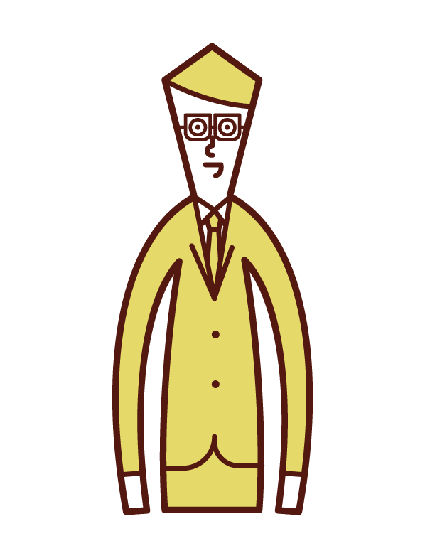 四角いメガネをかけた人（男性）のイラスト