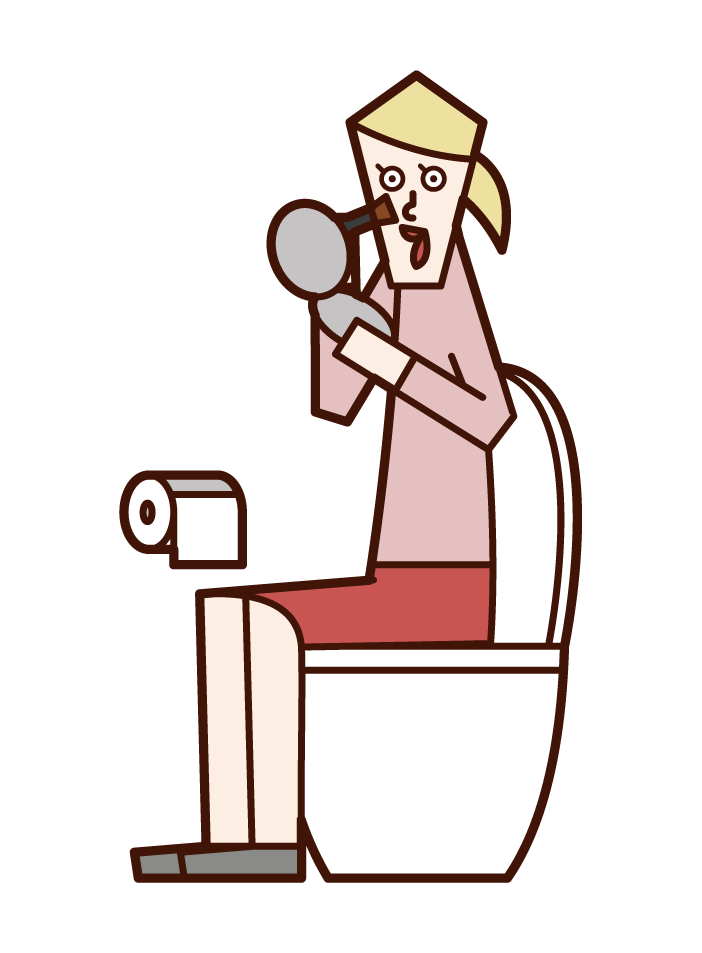 トイレで化粧直しをする人（女性）のイラスト