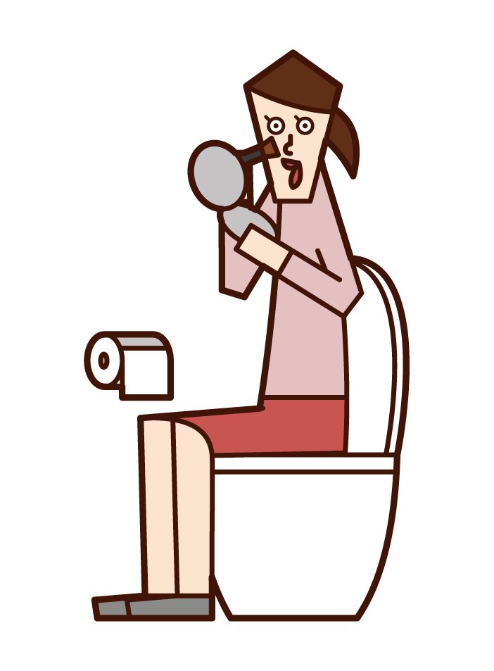 화장실에서 화장을하는 사람 (여성)의 그림