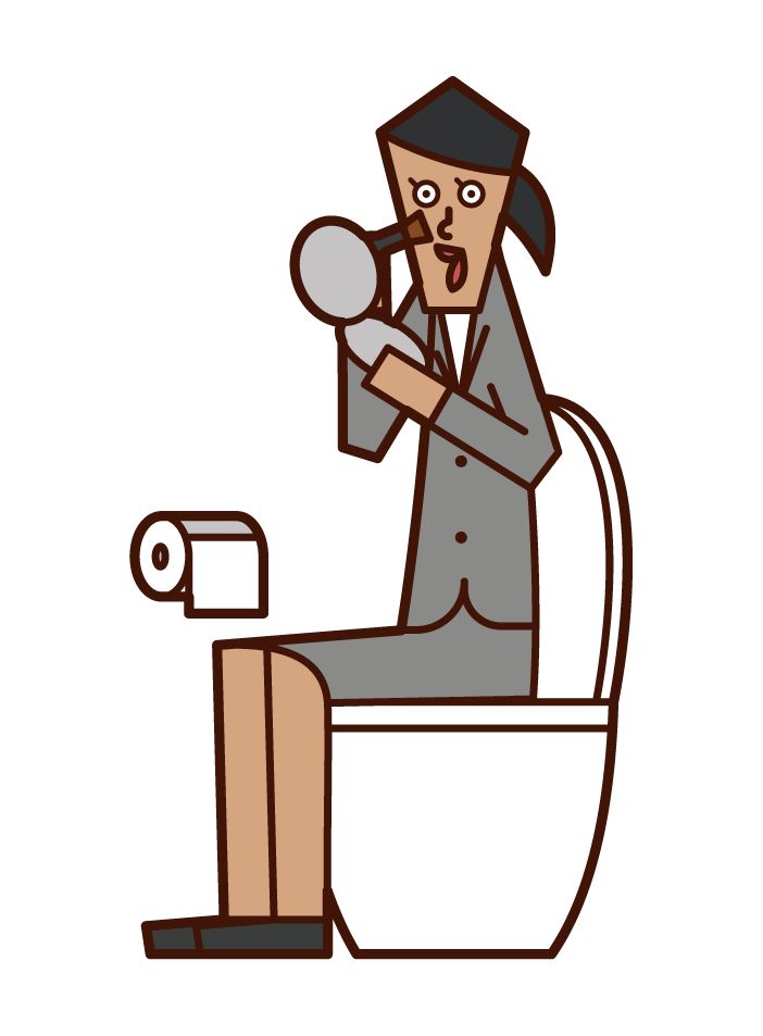 Illustration of a woman changing makeup in the toilet