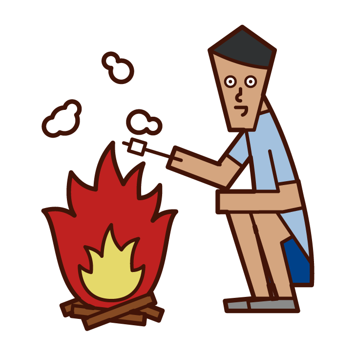 모닥불에 마시멜로를 굽는 사람 (남성)의 그림