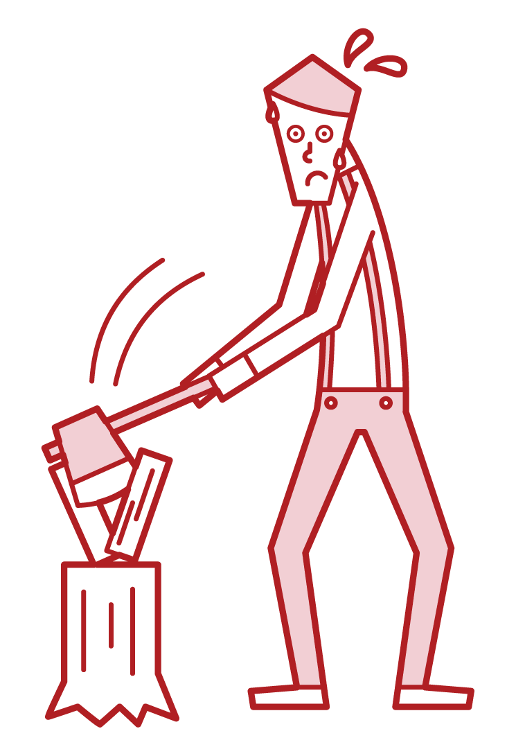 Illustration of a man who breaks firewood