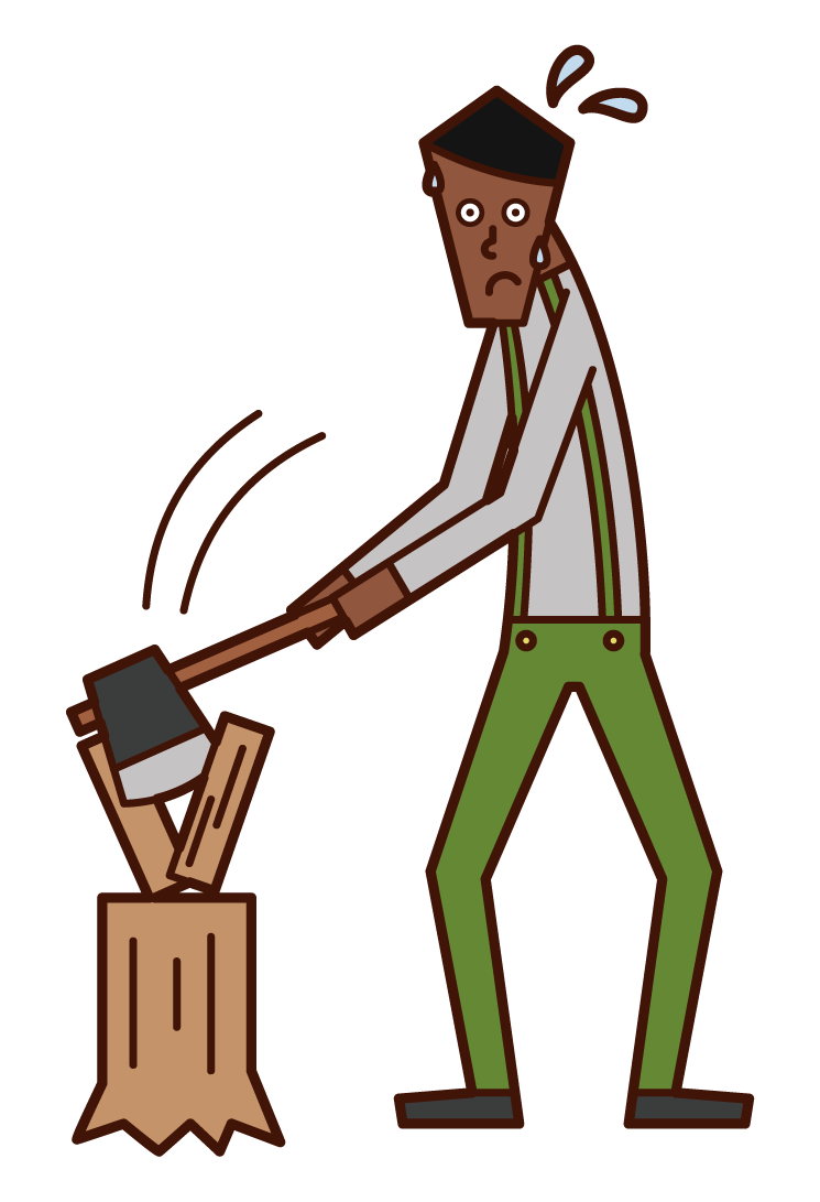 薪を割る人（男性）のイラスト