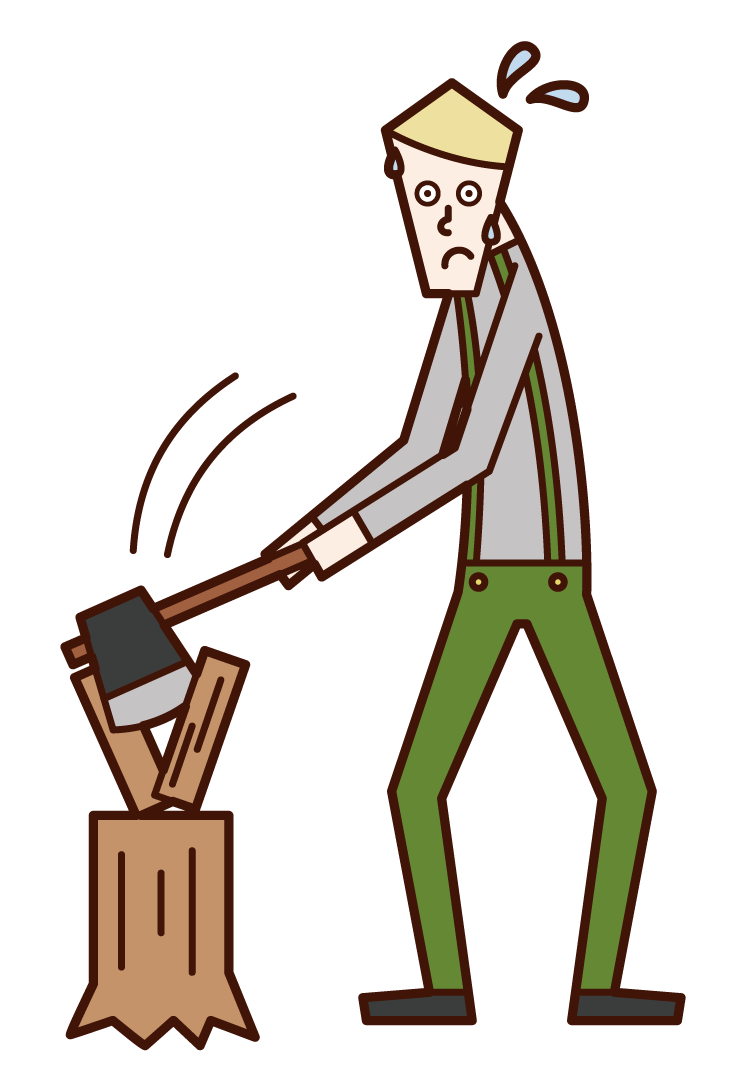 Illustration of a man who breaks firewood