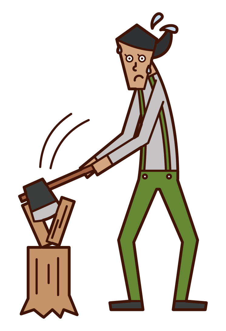Illustration of a woman who breaks firewood