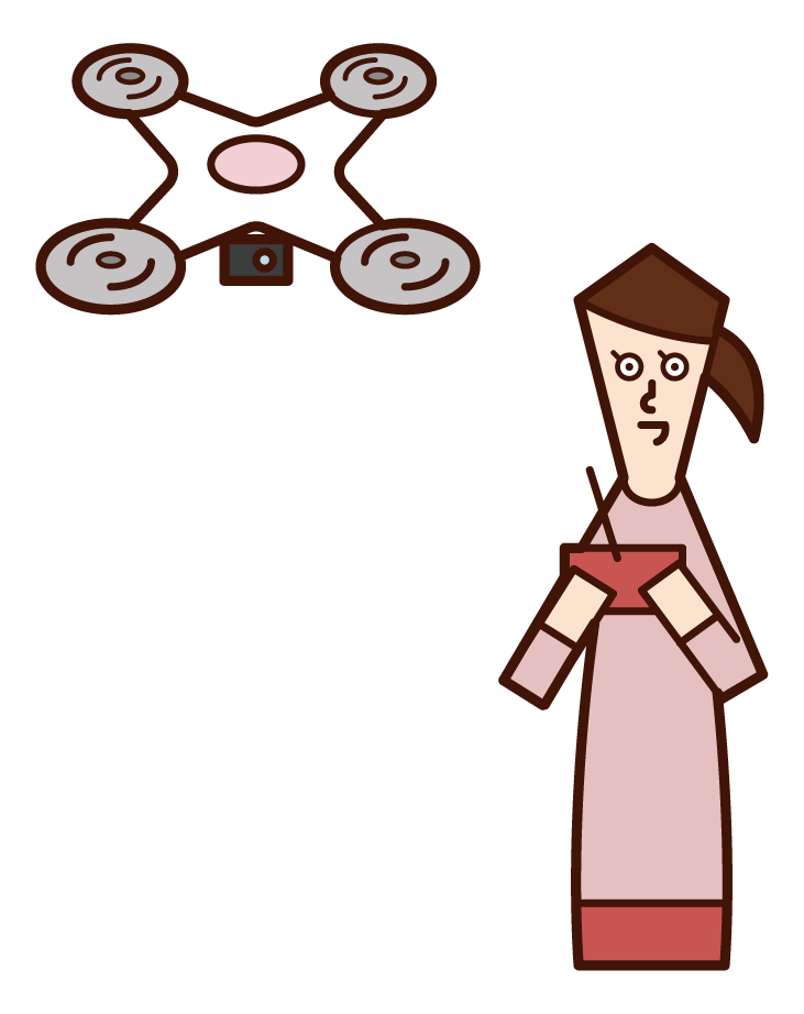 Illustration of a woman flying a drone