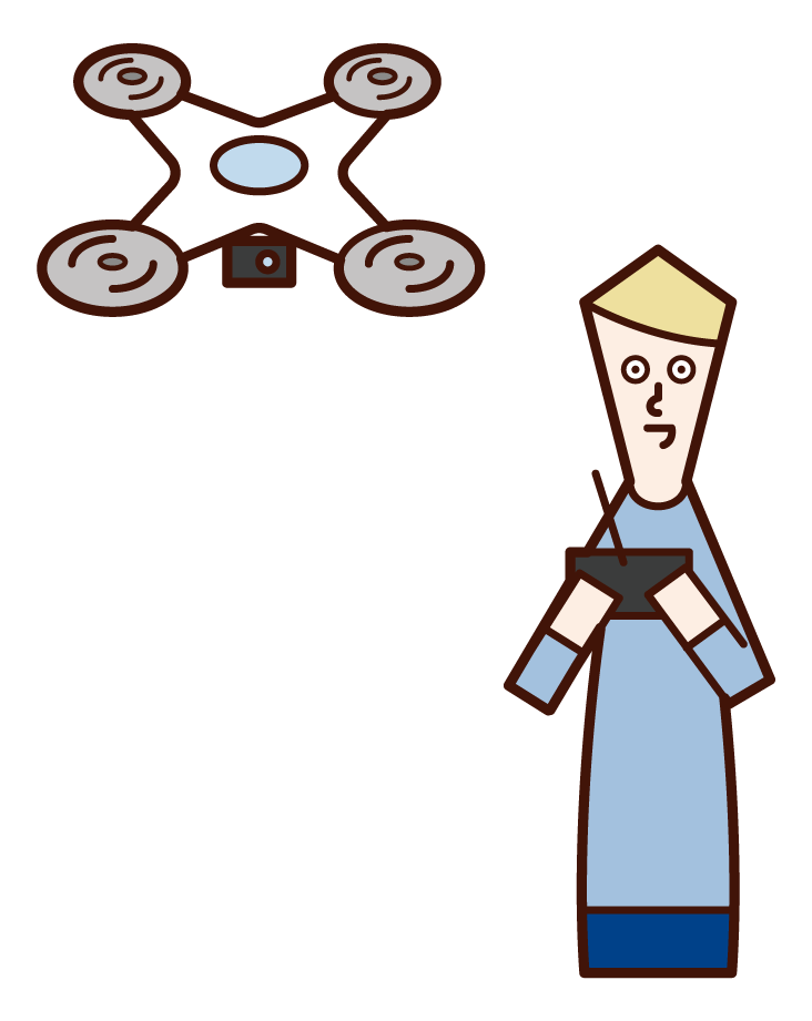 Illustration of a man (male) flying a drone