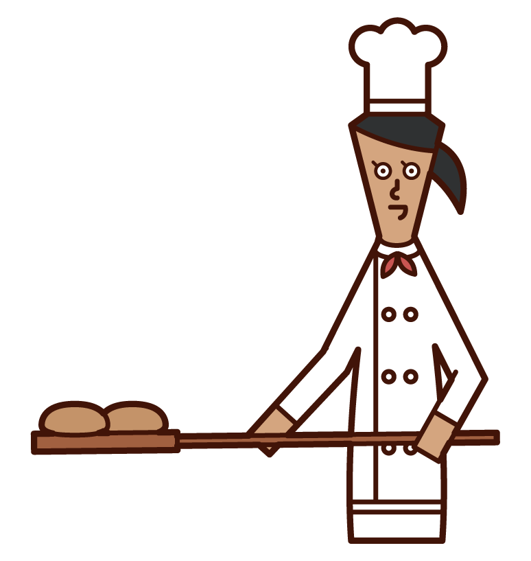 烘焙麵包的麵包師（女性）插圖