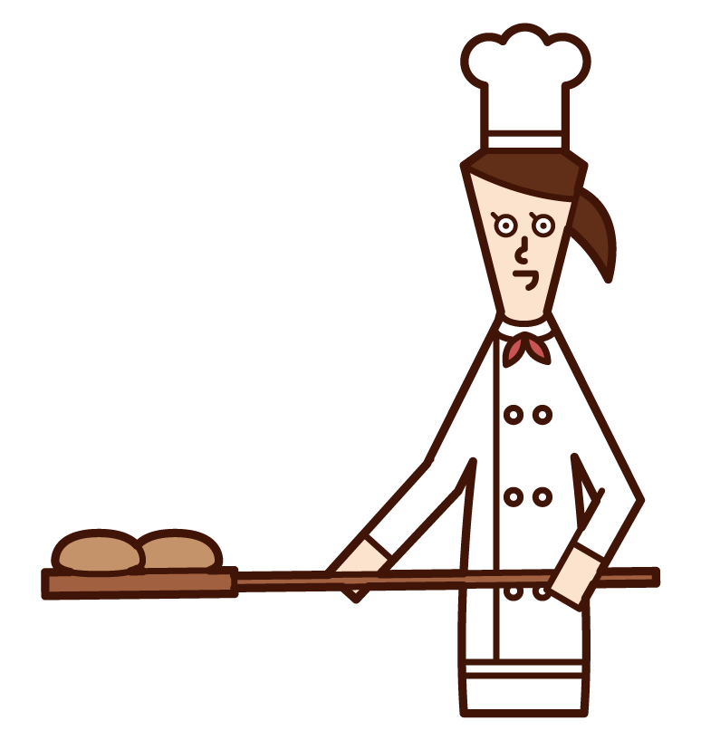 パンを焼くパン職人（女性）のイラスト