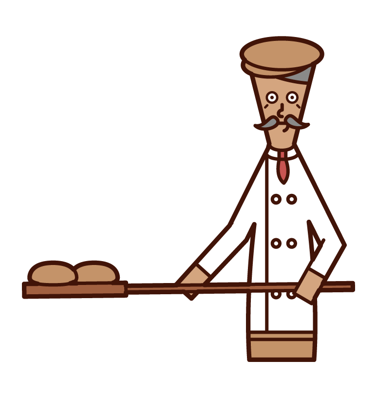 パンを焼くパン職人（男性）のイラスト