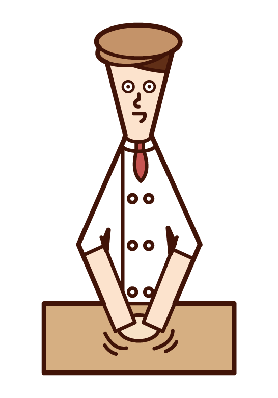 麵包師（男性）揉麵團的插圖