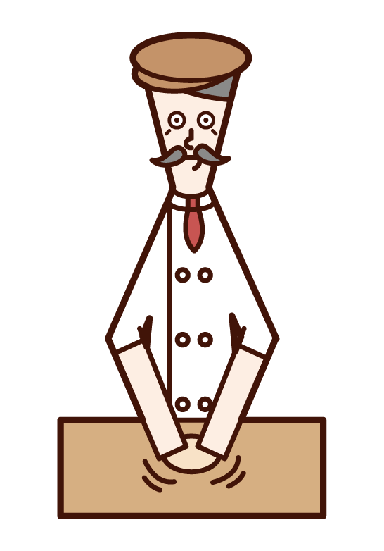 麵包師（男性）揉麵團的插圖