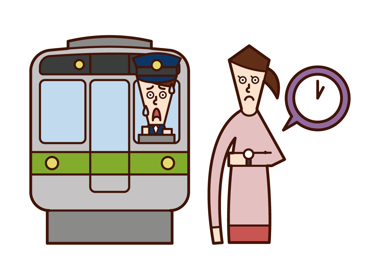 火車晚點（女性）的插圖