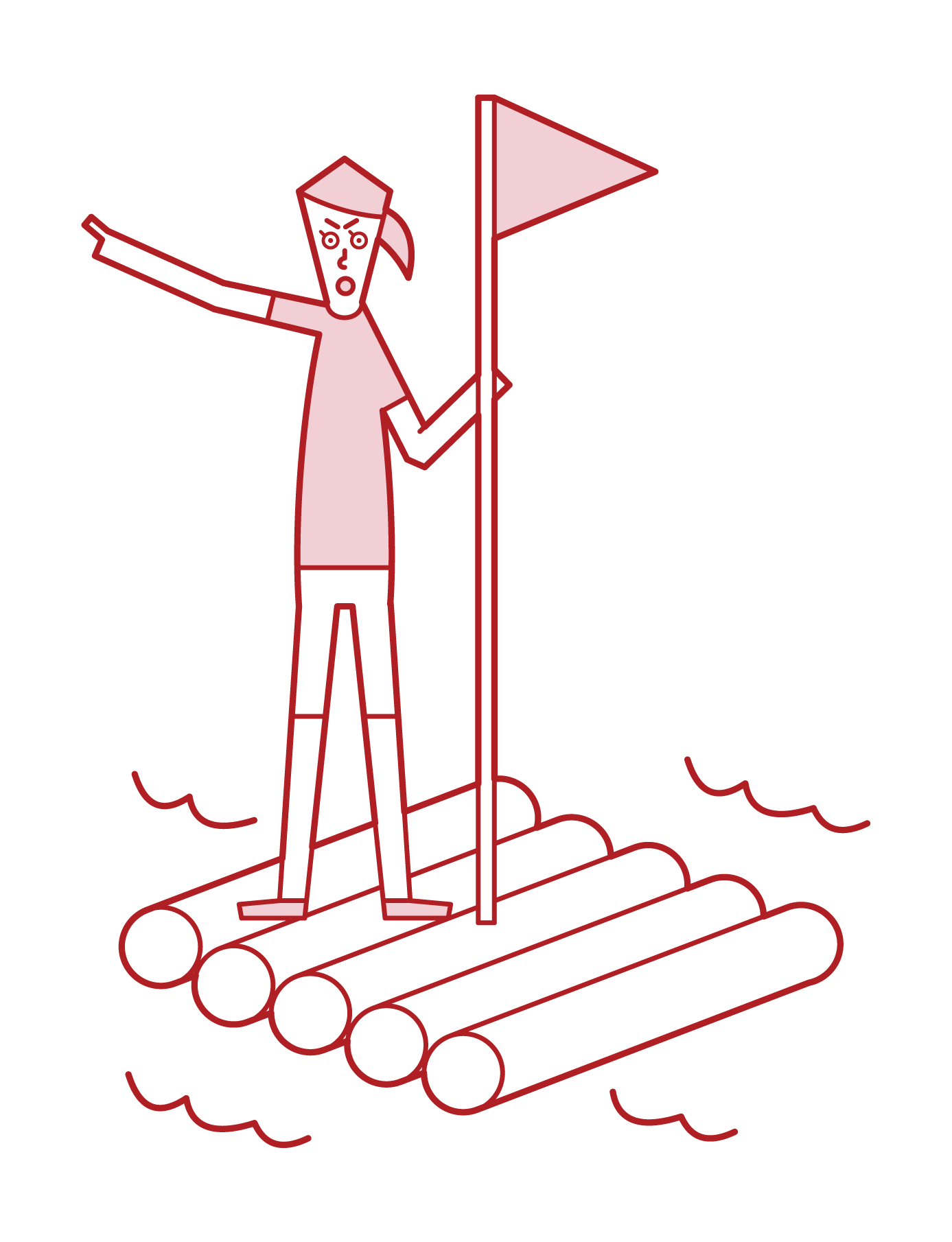 乘坐木筏旅行的人（女性）的插圖