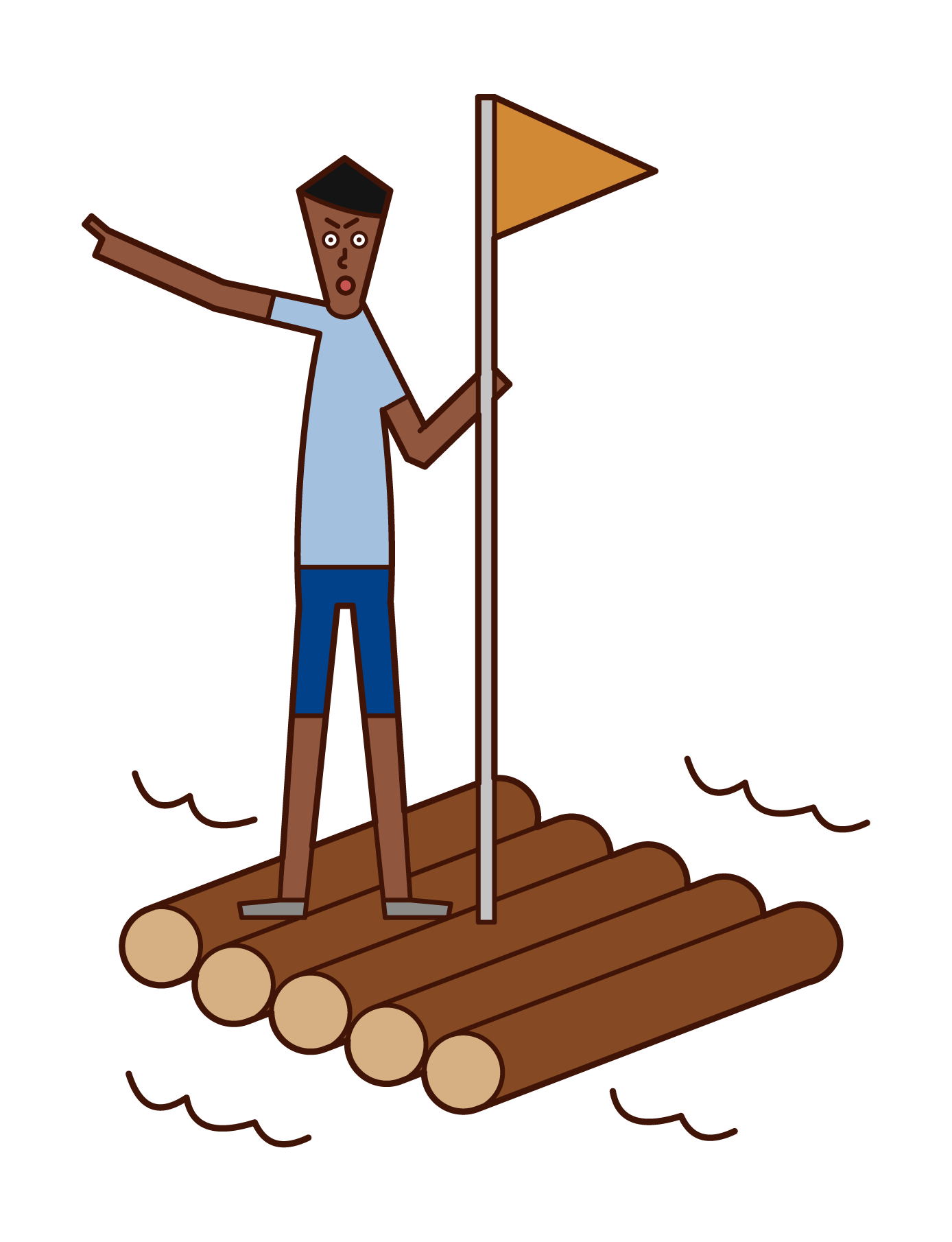 騎著木筏旅行的人（男性）的插圖