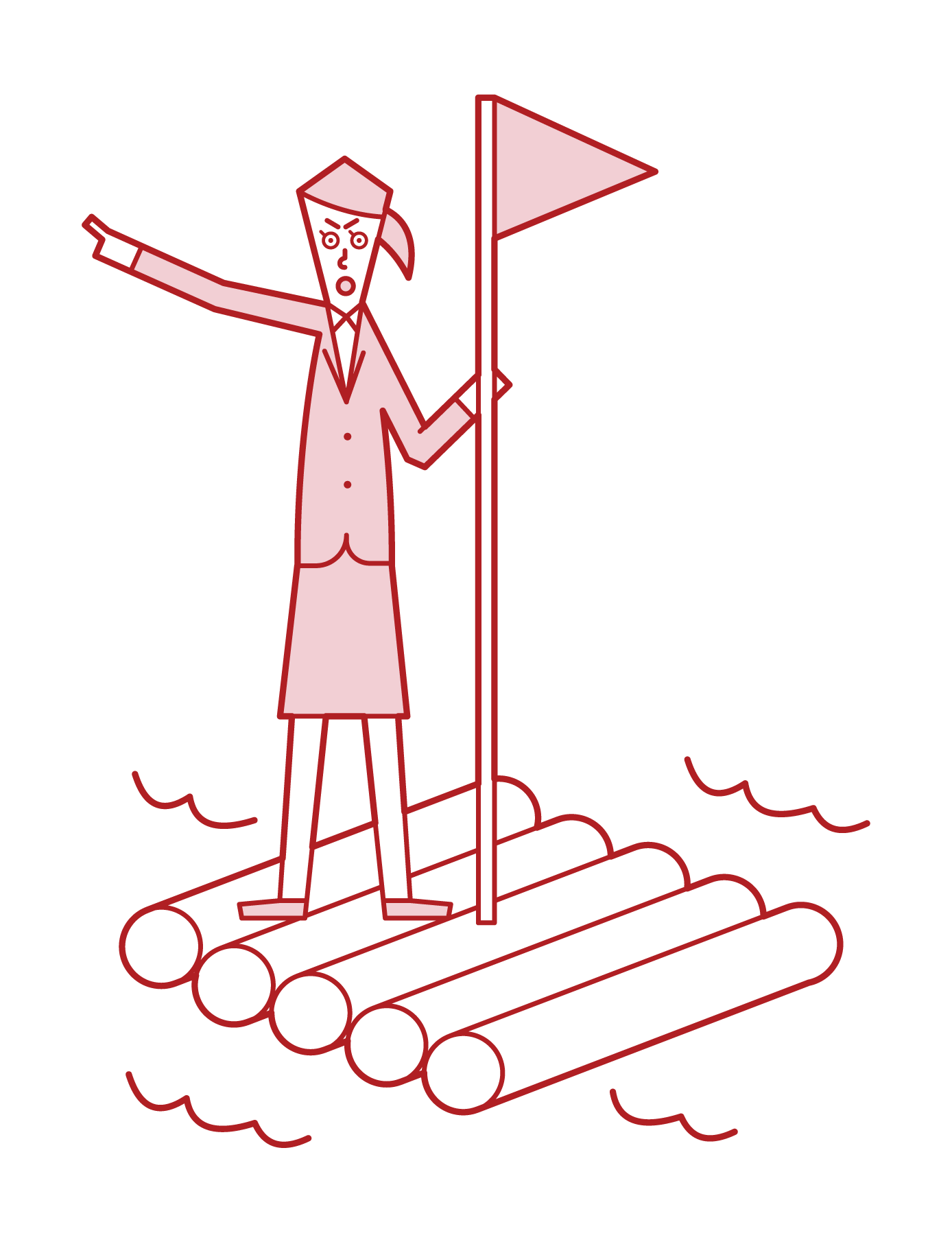 乘坐木筏前往目的地的人（女性）的插圖