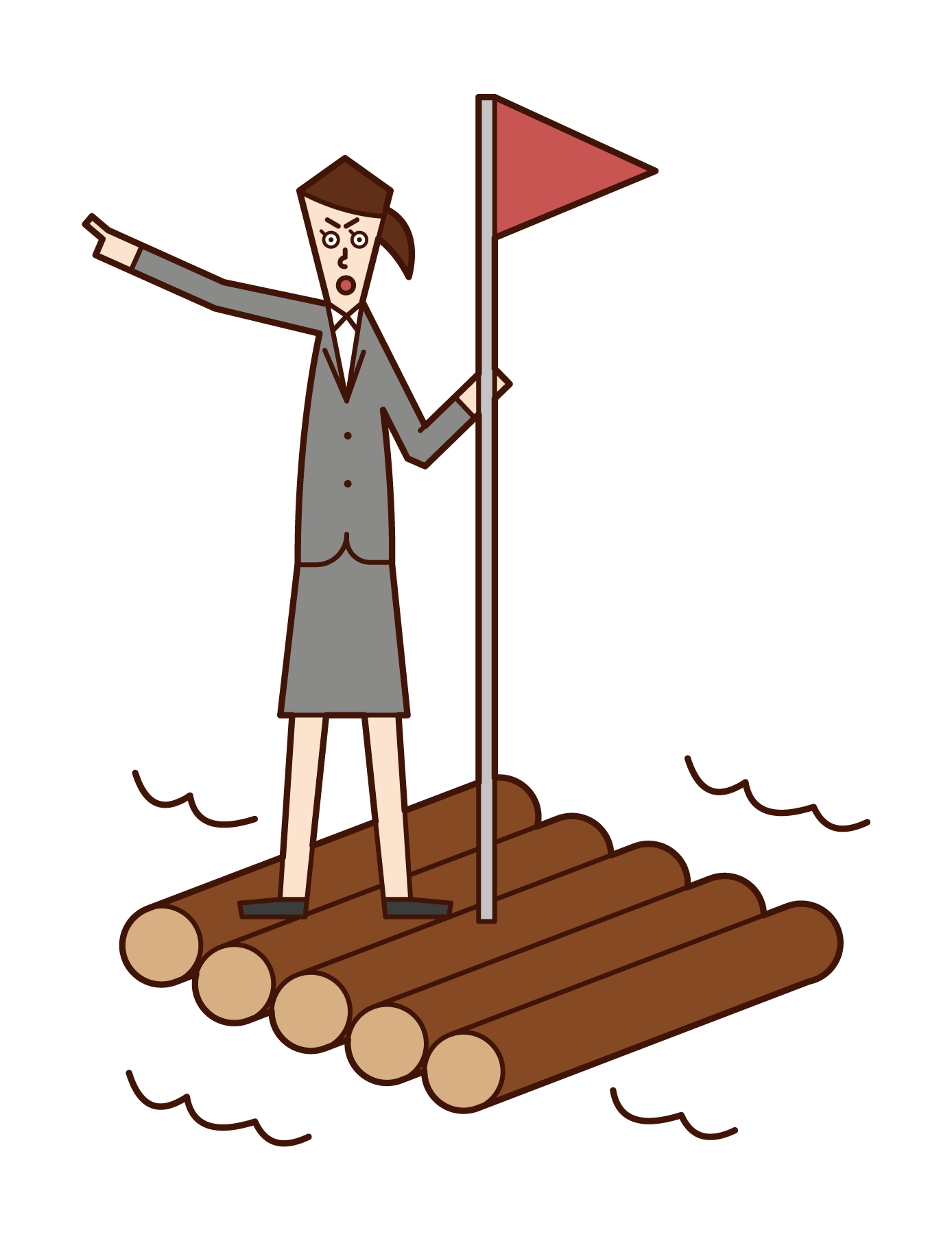 乘坐木筏前往目的地的人（女性）的插圖
