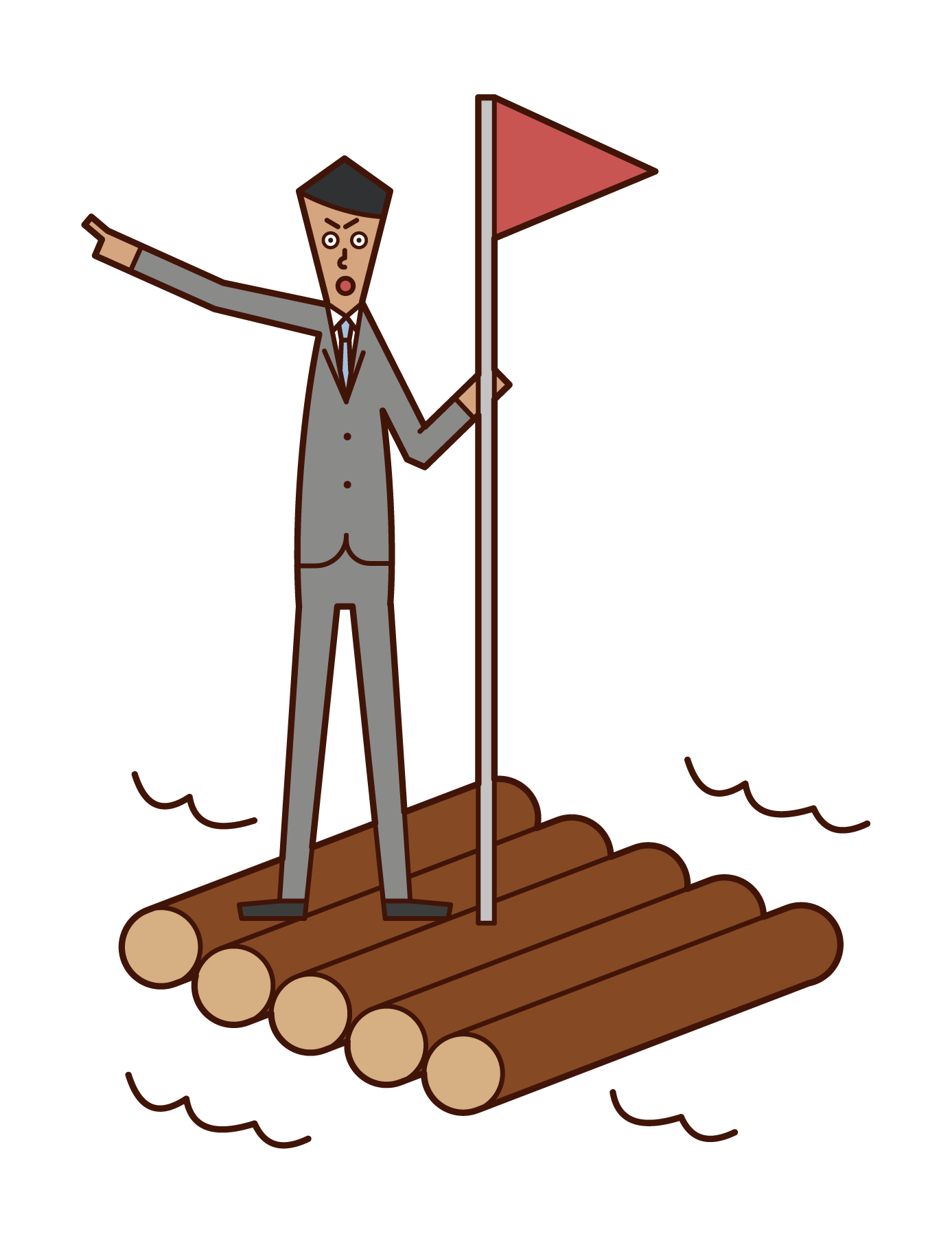 Illustration of a man (male) who rides a raft and aims for his destination