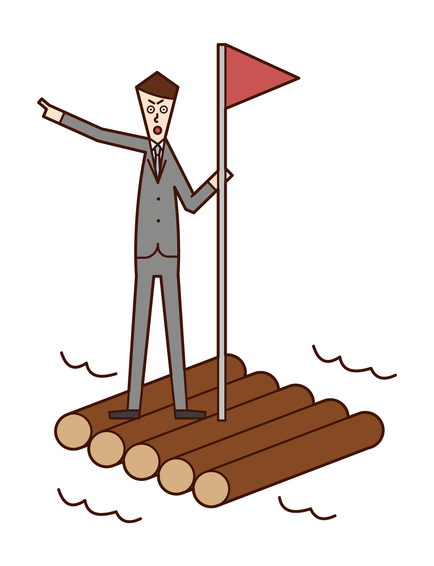 乘坐木筏前往目的地的人（男性）的插圖