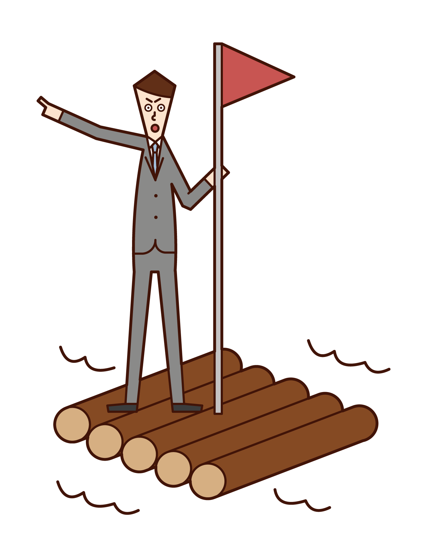 Illustration of a man (male) who rides a raft and aims for his destination