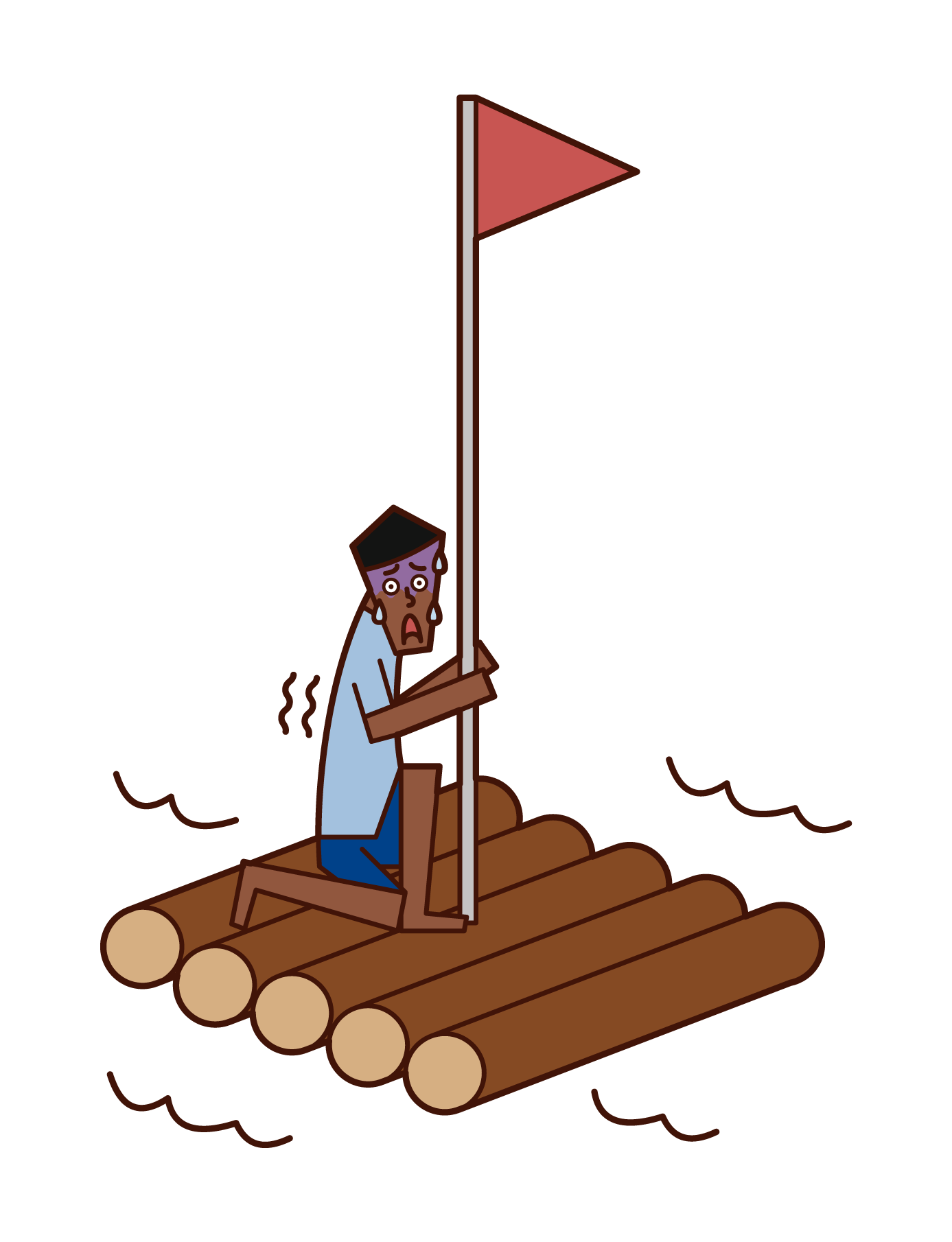 筏の上で怯える人（男性）のイラスト