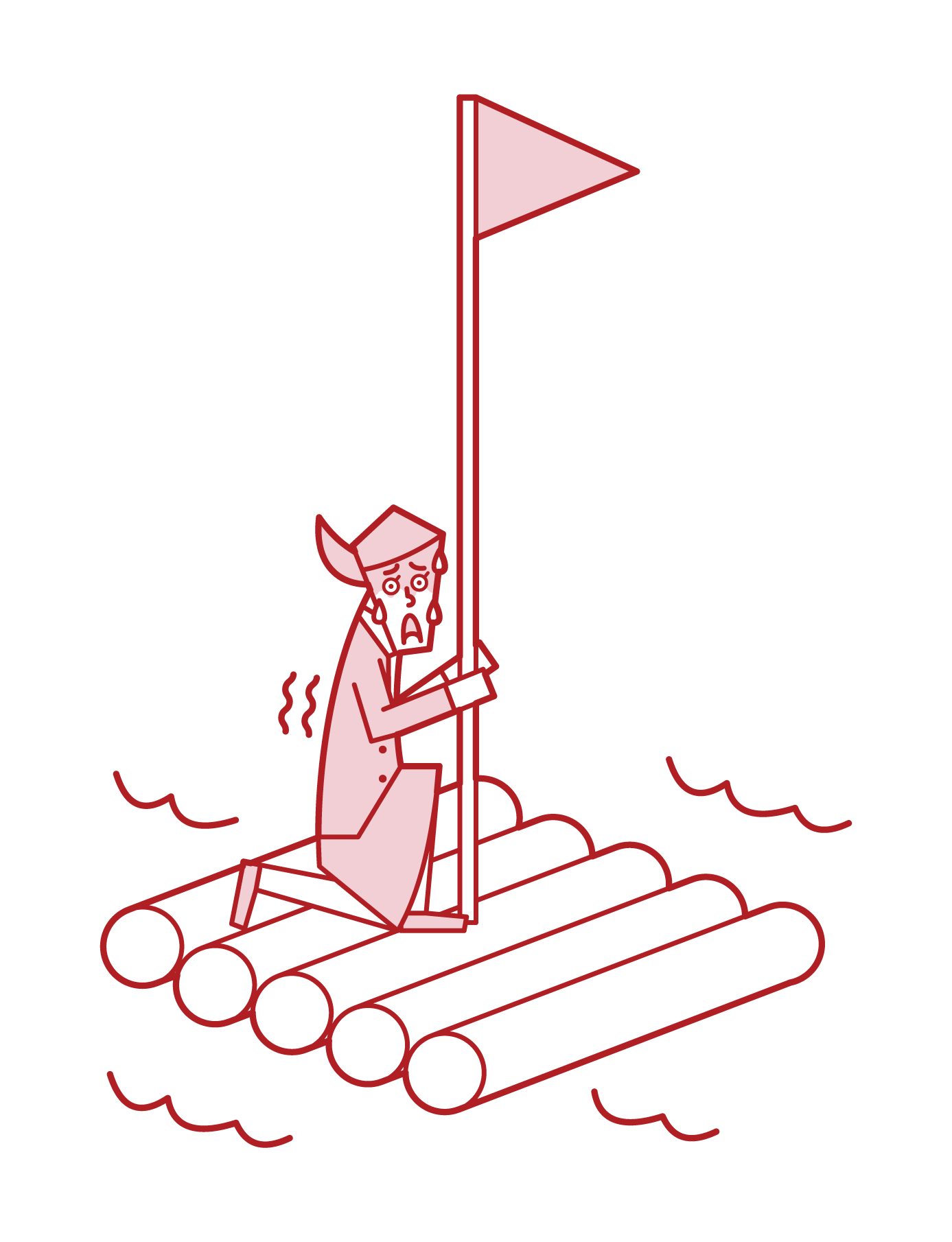 Illustration of a frightened person (woman) on a raft
