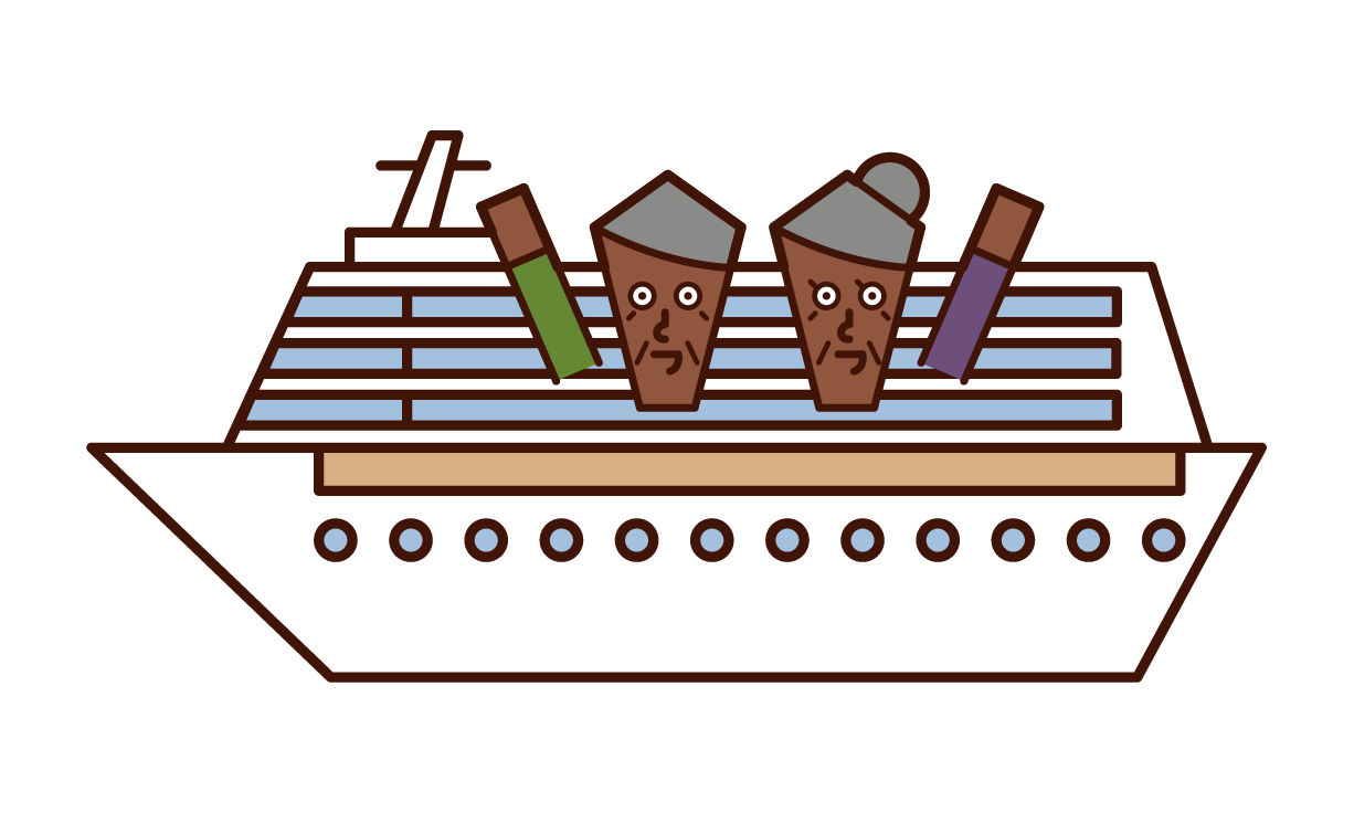 Illustration of passengers (elderly people) on a passenger ship