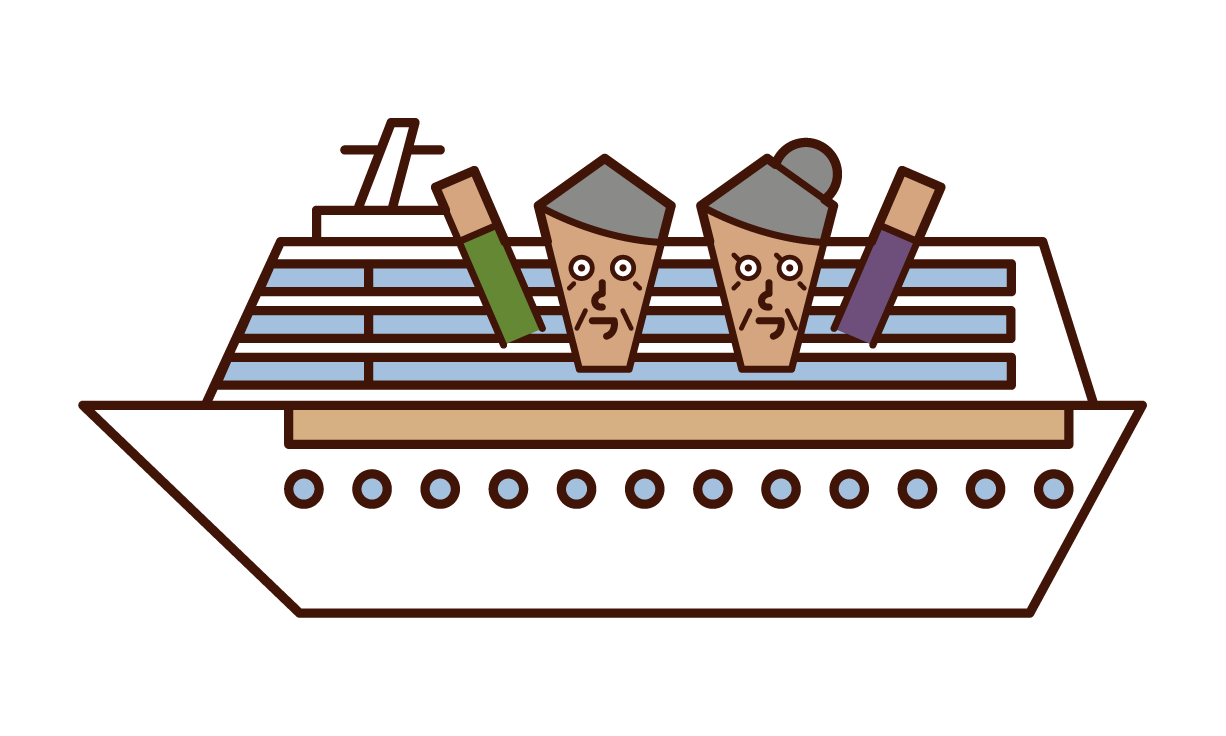 乘客（老人）在客船上的插圖