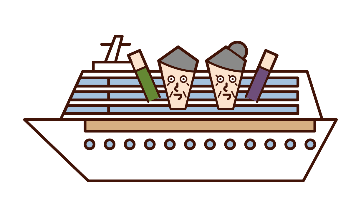Illustration of passengers (elderly people) on a passenger ship