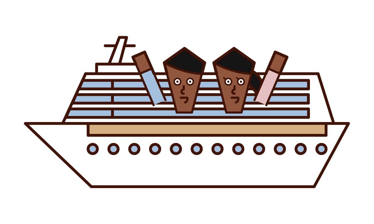 乘客在客船上的插圖