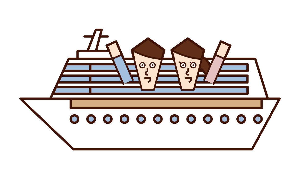 Illustration of passengers (elderly people) on a passenger ship