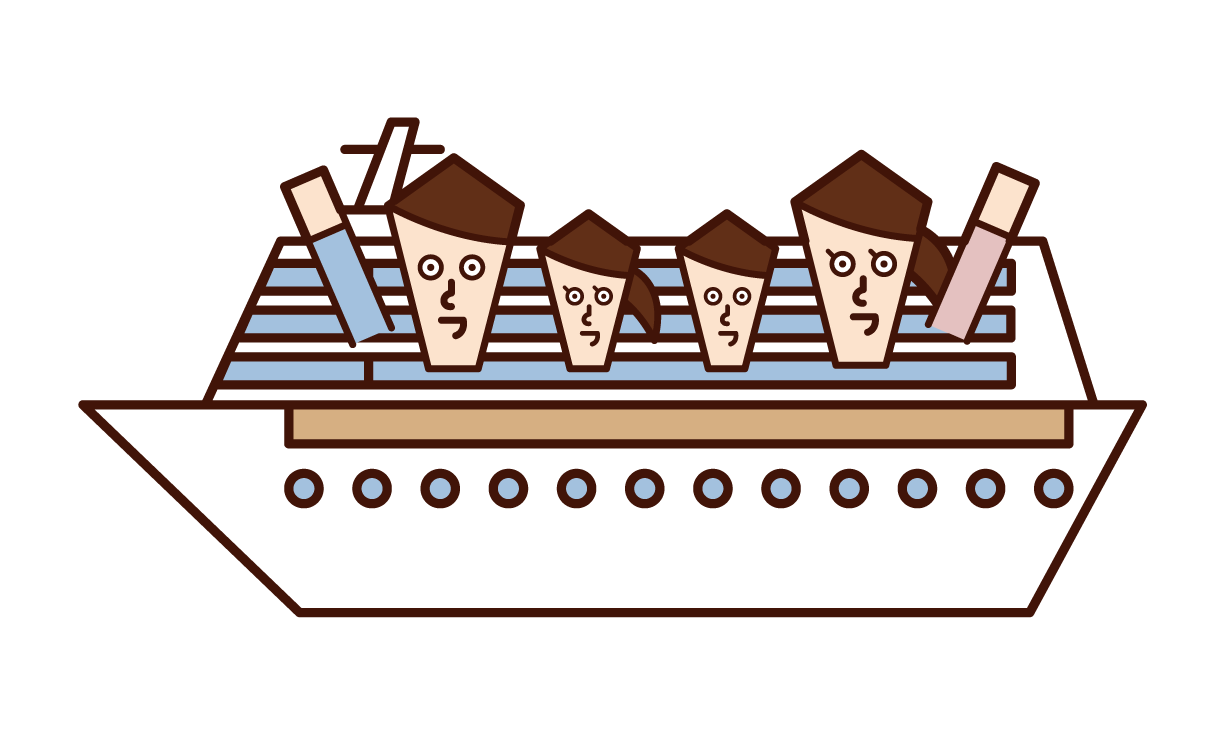 乘客在客船上的插圖