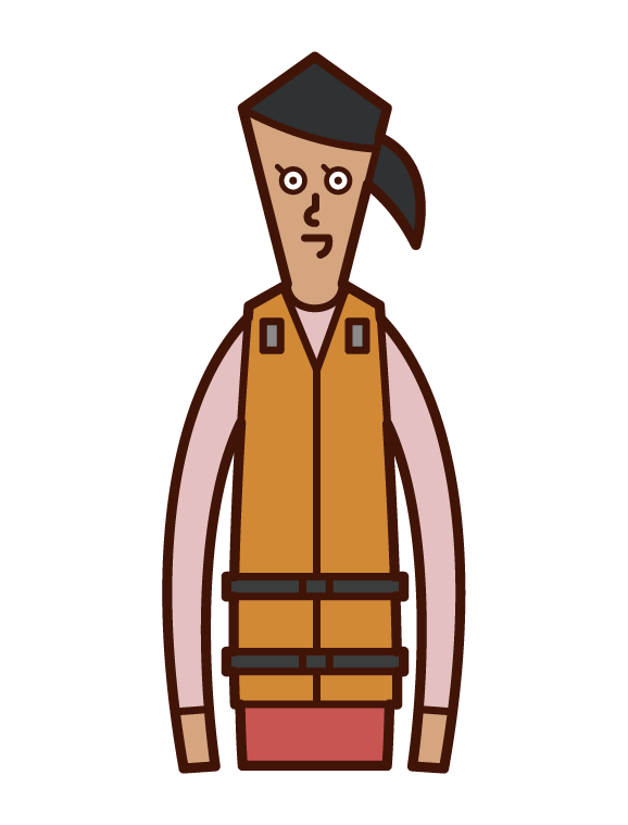 Illustration of a woman wearing a life jacket and life jacket