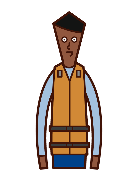 Illustration of a man in a life jacket and life jacket